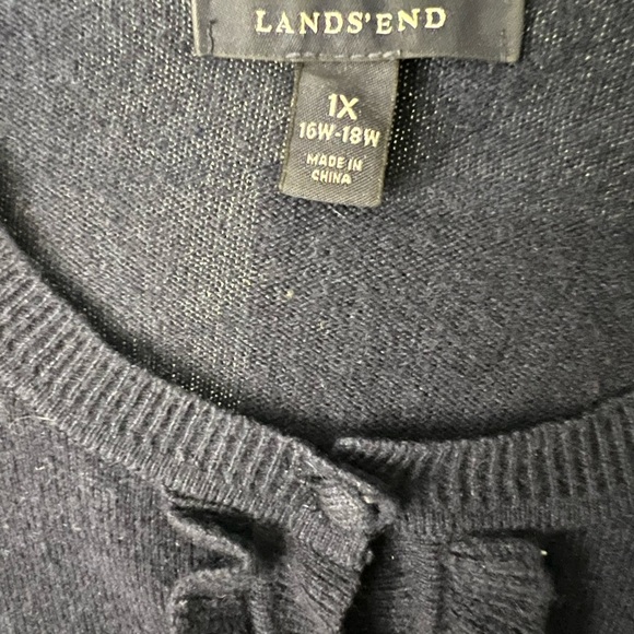 Lands' End 100% Cashmere Navy Ruffle Button Cardigan Sweater  Size 1X #K543 - Picture 2 of 3